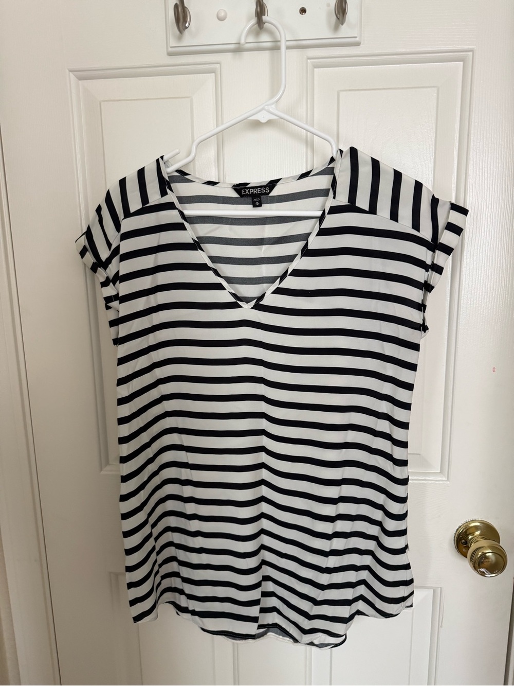 Express Black & White Striped V-Neck Tee
